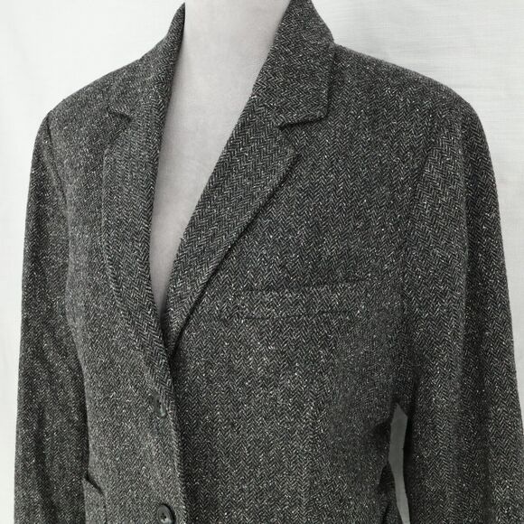 LL Bean Jacket Petites XLP PXL Gray Herringbone Wool Silk Buttons Lined Pockets - Picture 8 of 16